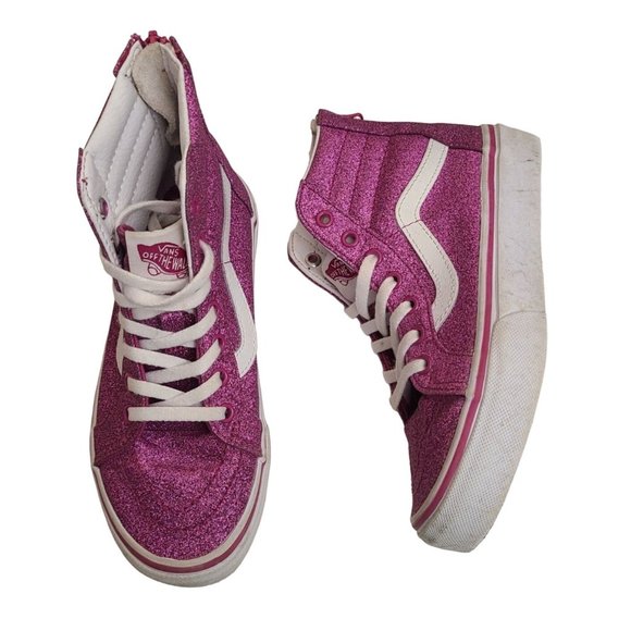 Vans Other - Vans Off The Wall Kids Glitter High Top Sneakers Pink White Size 2.5 Youth